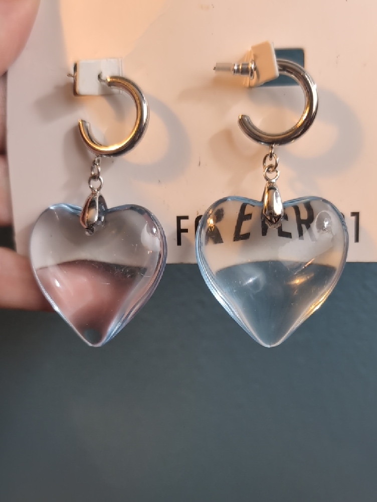 Light Blue Glass Heart Hoop Earrings By Forever 21